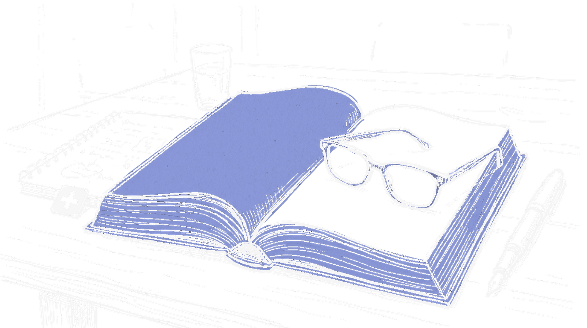 Illustration eines aufgeschlagenen Handbuchs mit KI-Symbolen auf einem Konferenztisch
