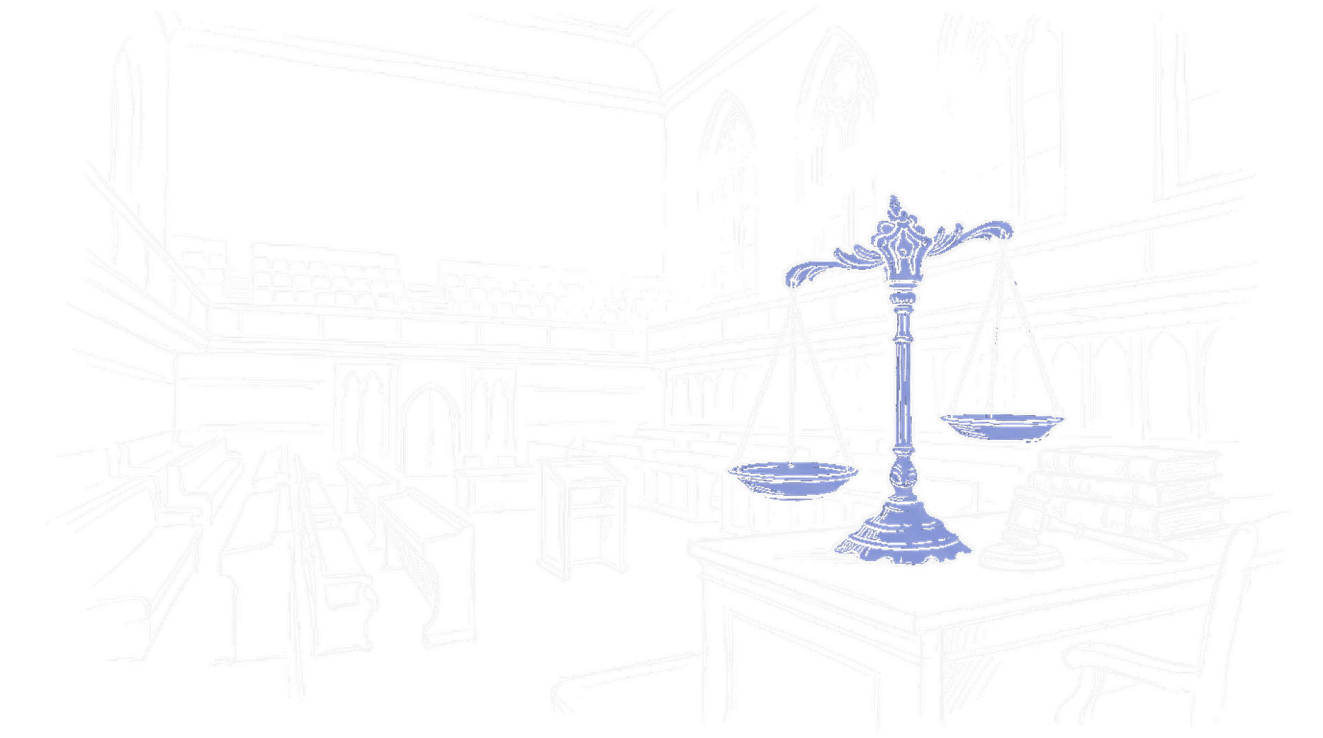 Illustration eines Parlamentssaals mit Waage der Gerechtigkeit, kinewsletter.ch Stil