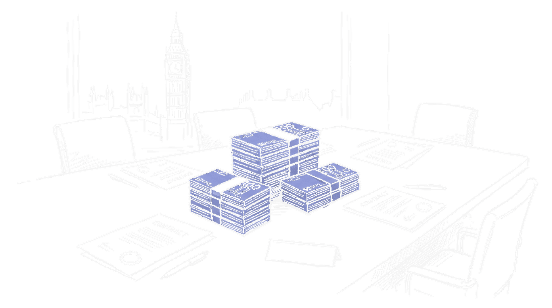 Illustration eines europäischen Funding-Tisches mit drei Geldbündeln in unterschiedlichen Grössen, kinewsletter.ch Stil