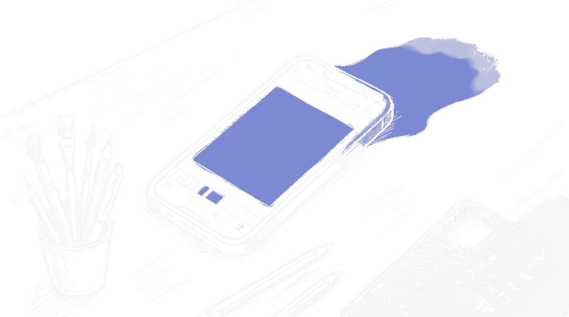 Illustration eines iPhones mit Photos-App, die ein Bild nach links und rechts erweitert, kinewsletter.ch Stil