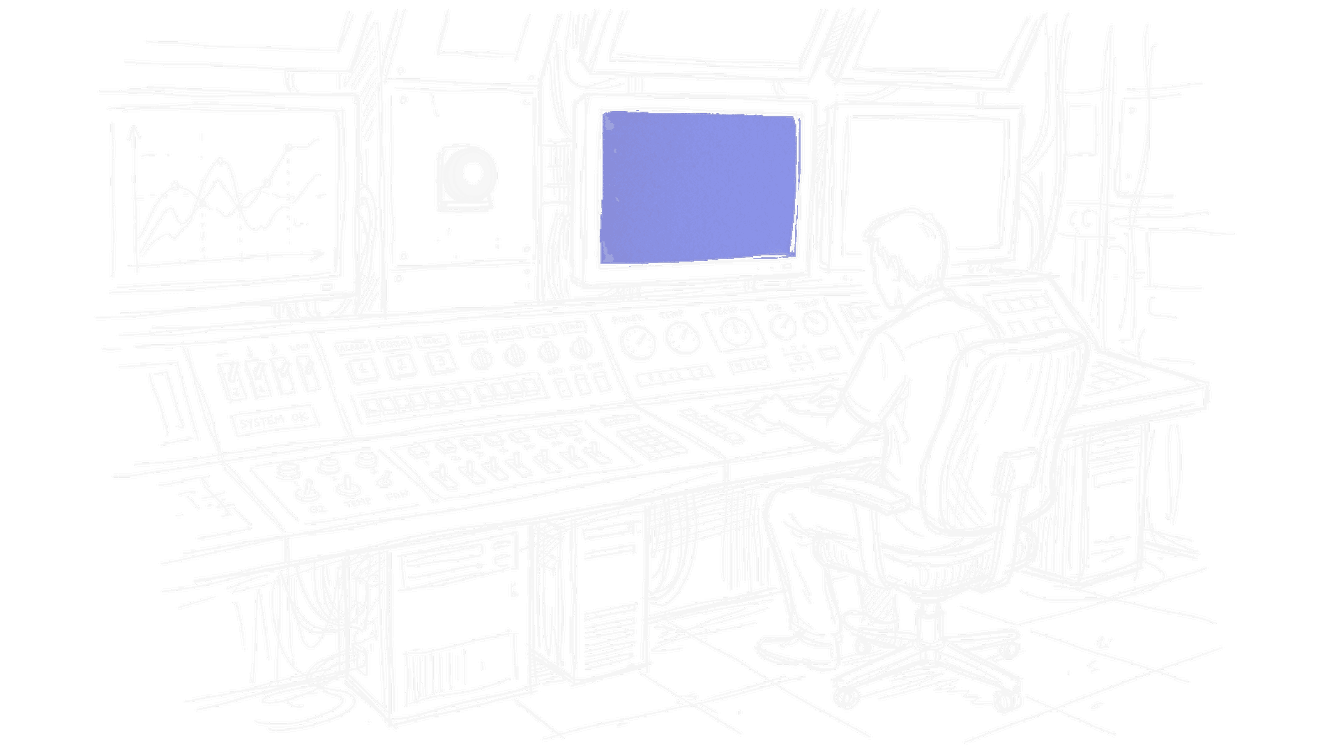 Illustration einer Schaltzentrale mit Monitor, kinewsletter.ch Stil