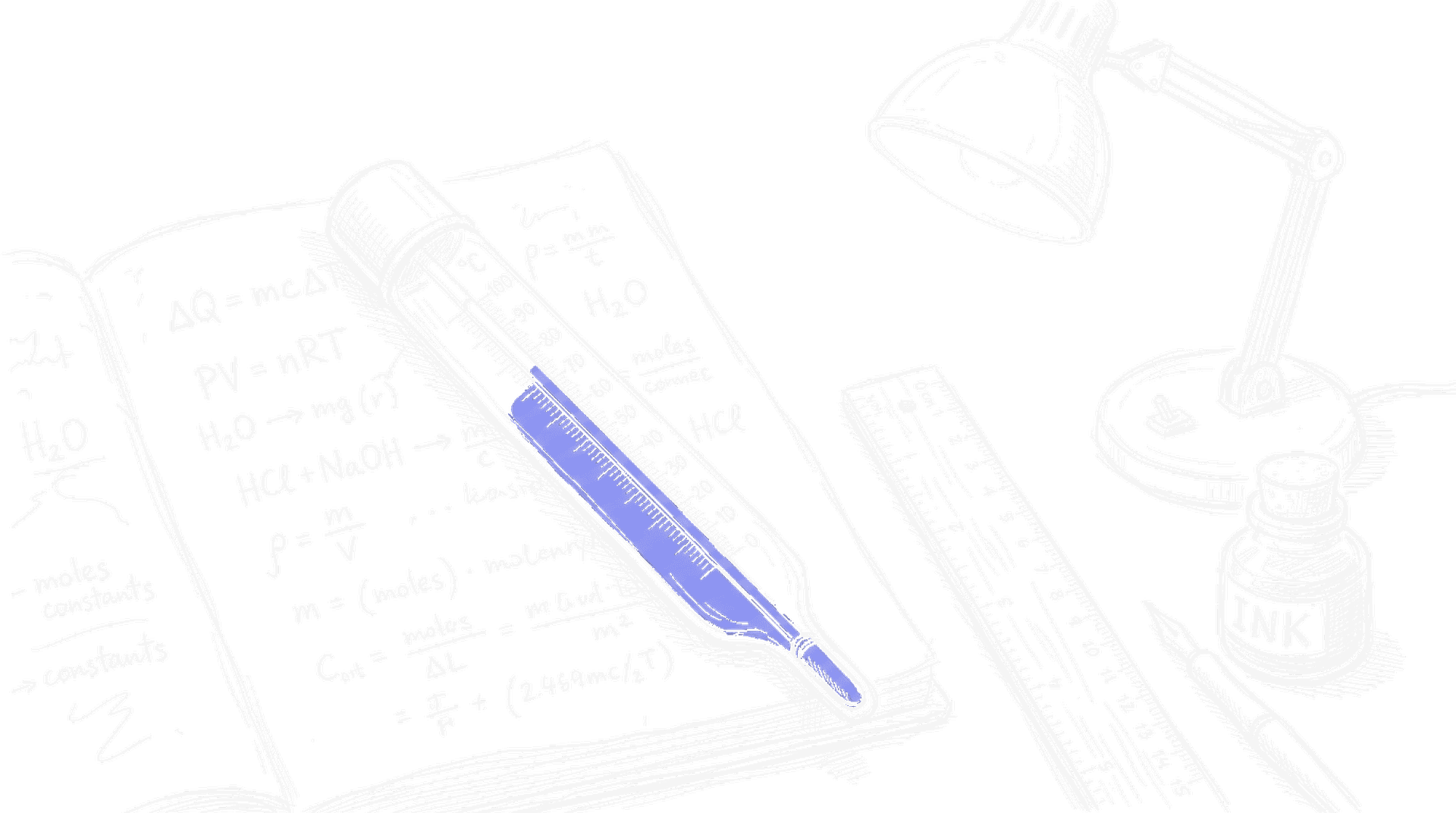 Illustration: Thermometer auf Laborheft mit Formeln, kinewsletter.ch Stil