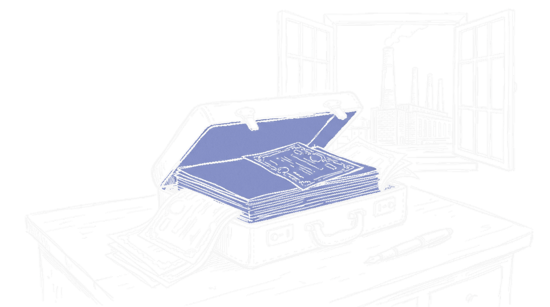 Illustration: Aktentasche mit Anleihen und Kraftwerk im Hintergrund, kinewsletter.ch Stil