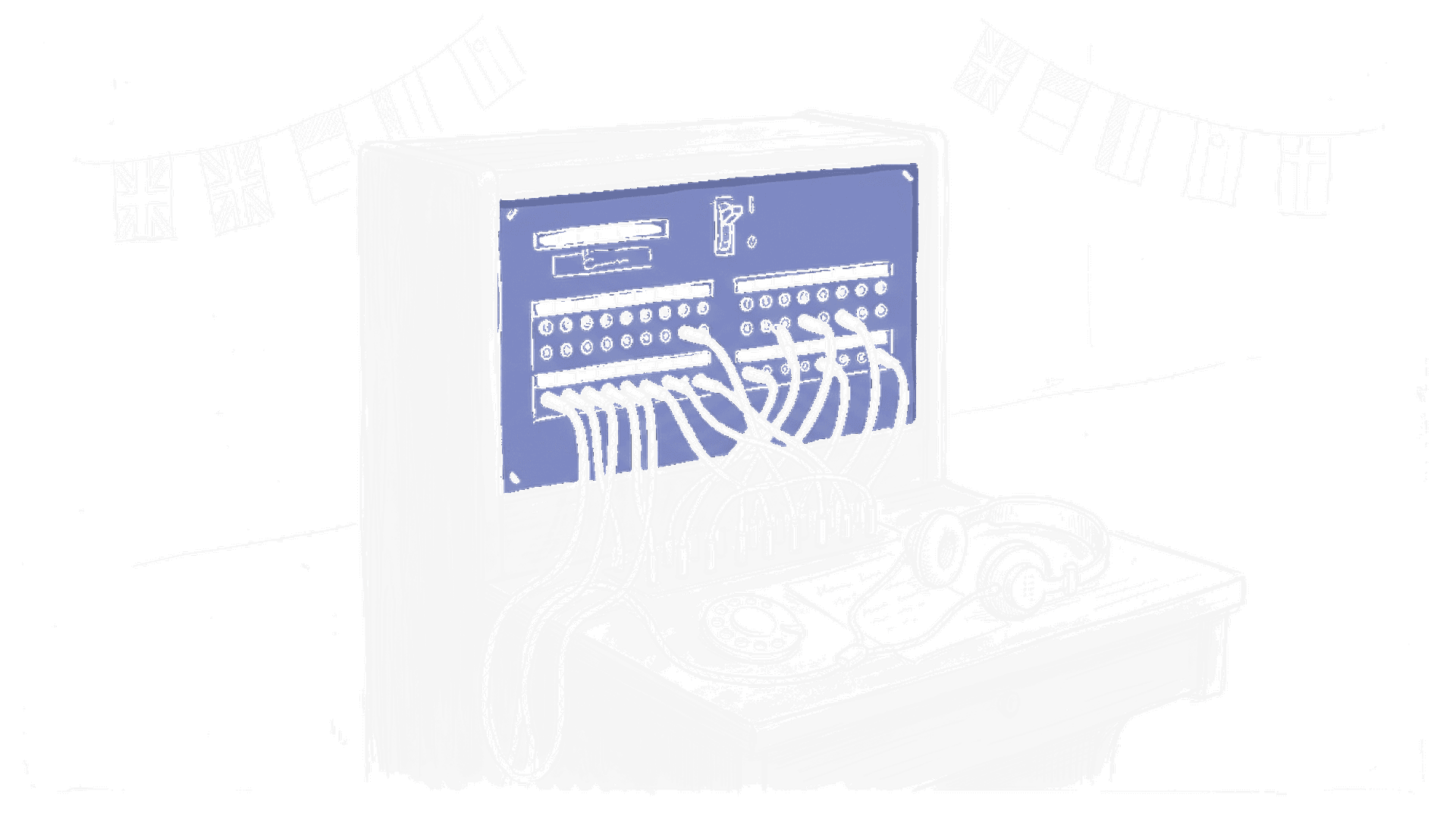 Vintage Telefonzentrale mit Sprachenflaggen, kinewsletter.ch Stil