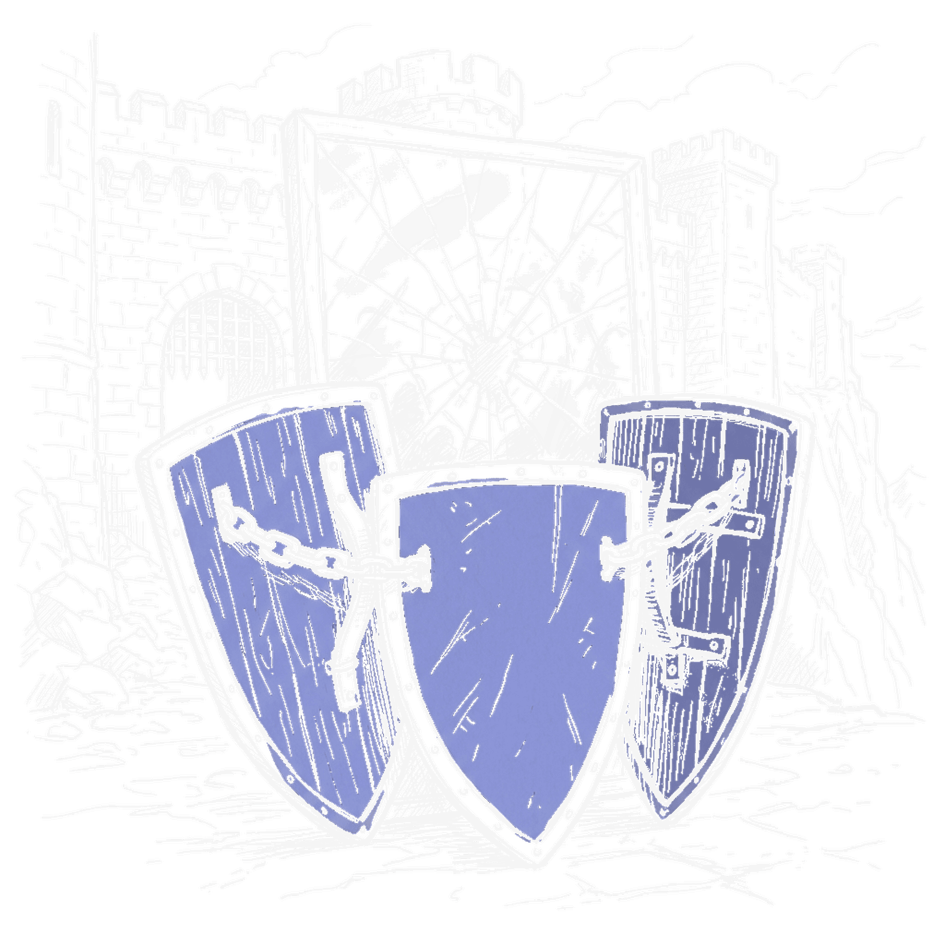 Illustration drei Schilde in Verteidigungsformation, kinewsletter.ch Stil