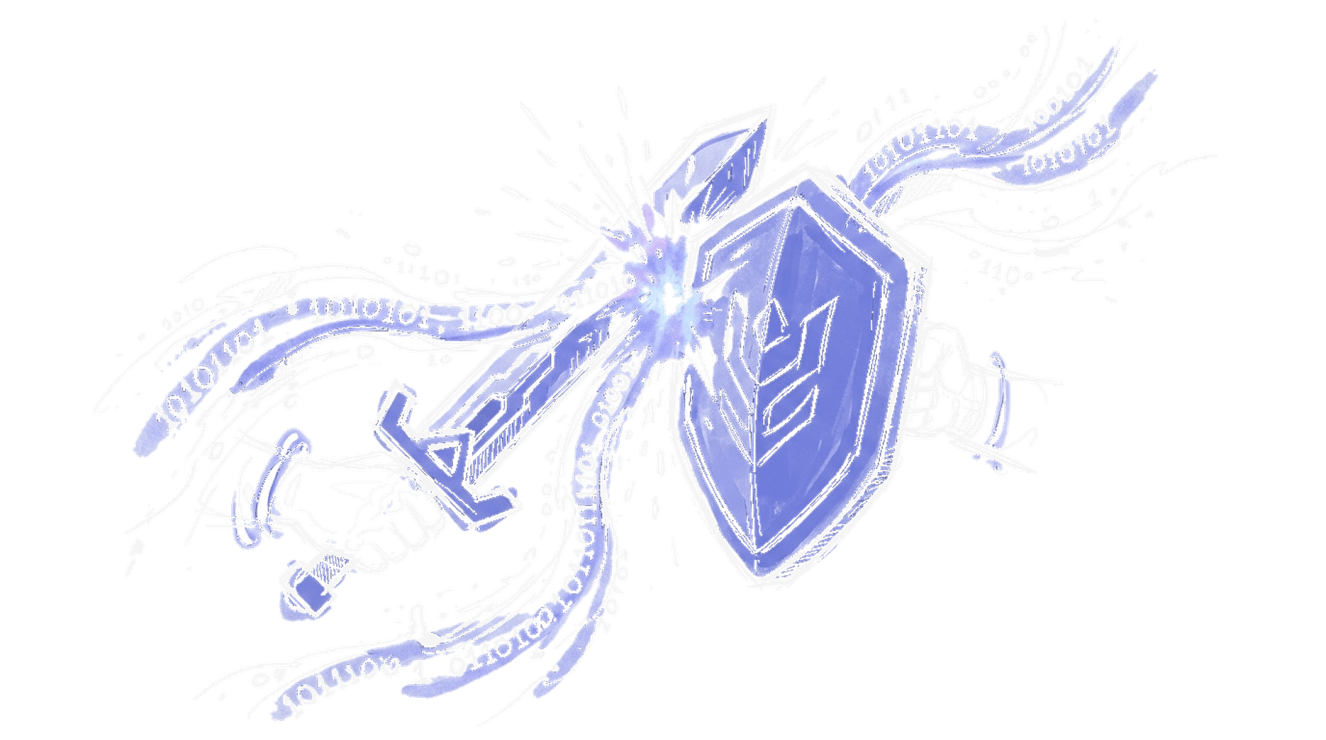 Illustration Schild und Schwert mit Binärcode, kinewsletter.ch Stil