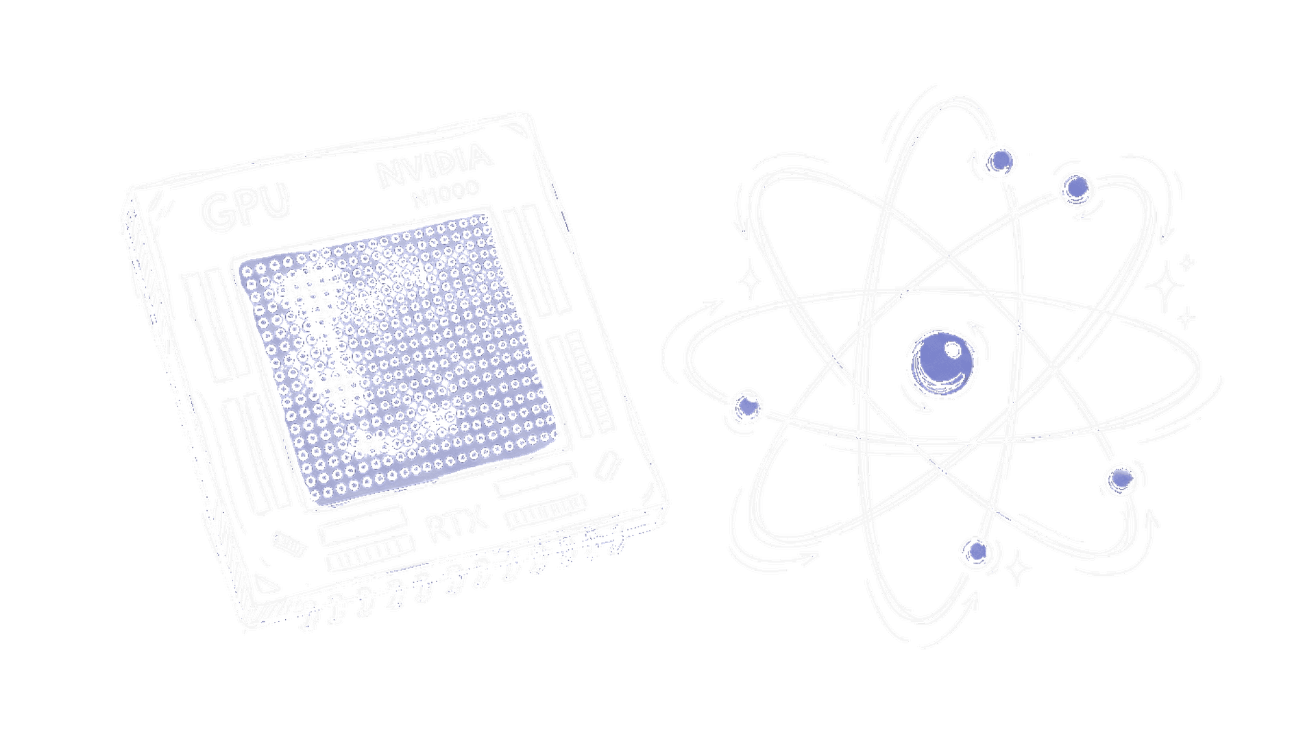 Illustration GPU-Chip mit Atomen, kinewsletter.ch Stil