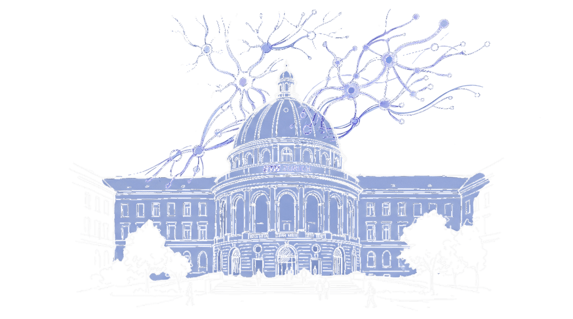 Illustration ETH Gebäude mit Netzwerk, kinewsletter.ch Stil