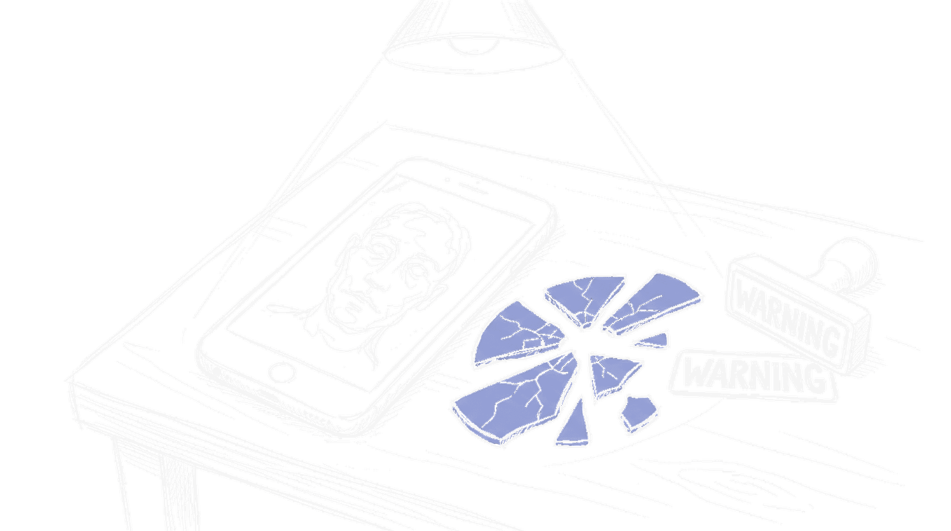 Illustration Smartphone mit verzerrtem Gesicht und Warning-Stempel, kinewsletter.ch Stil