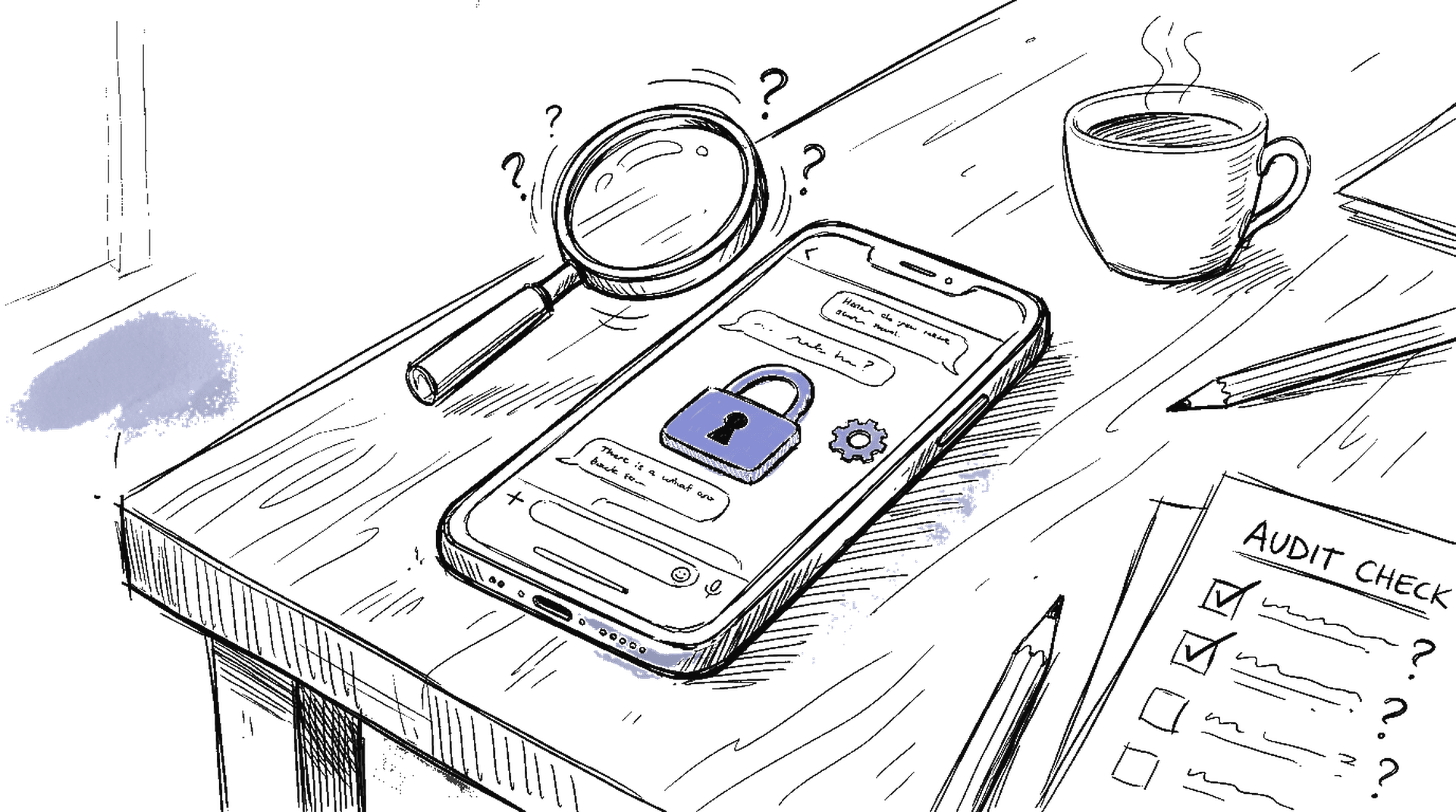 Illustration eines Smartphones mit Schloss-Symbol, kinewsletter.ch Stil