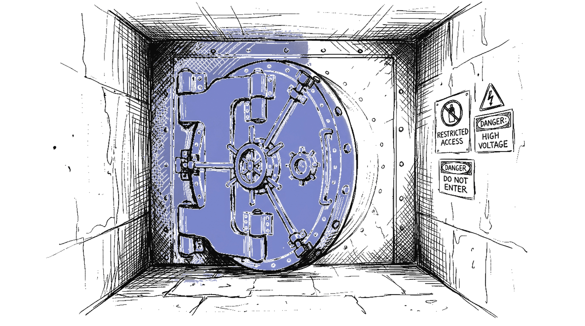 Illustration einer Tresor-Tür, kinewsletter.ch Stil