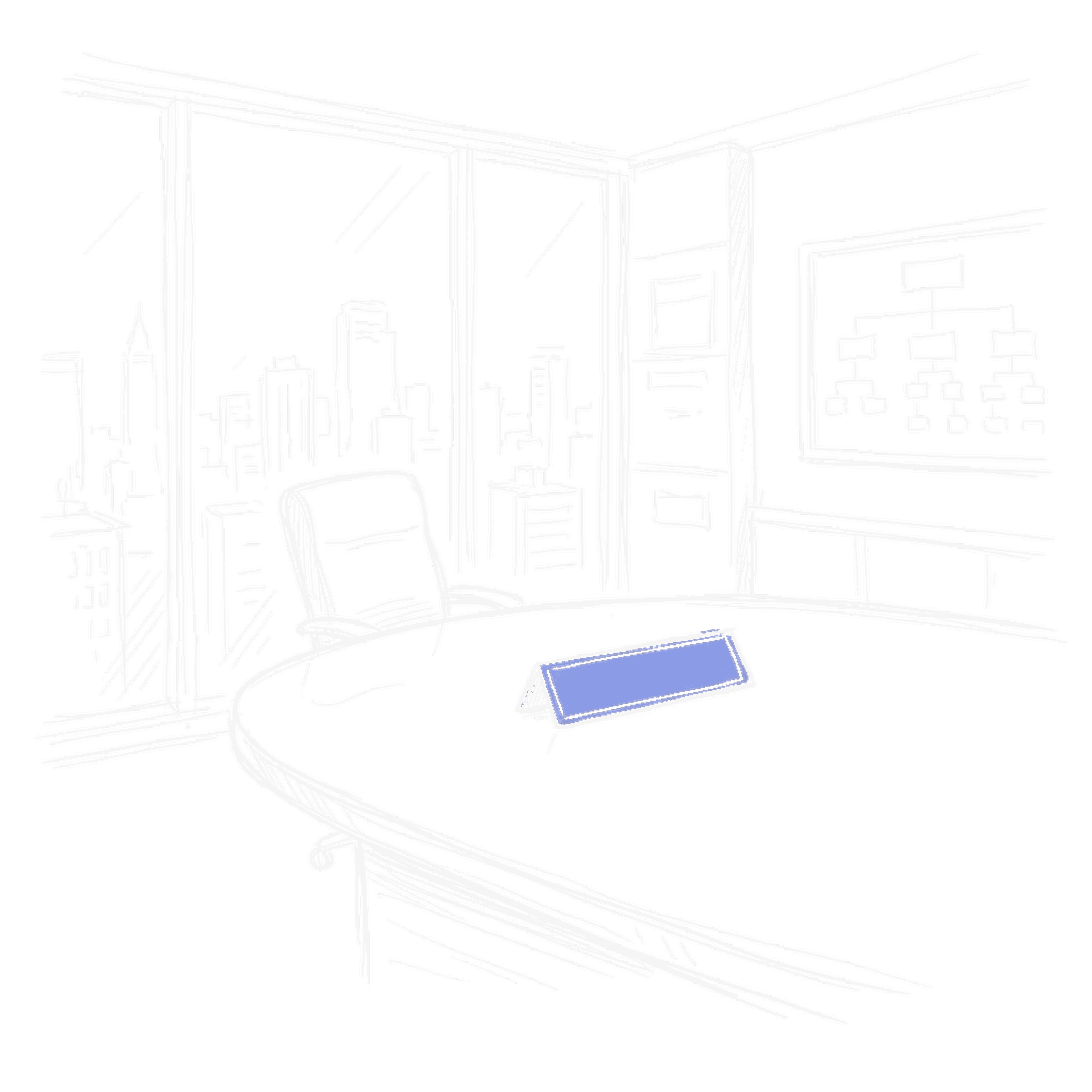 Illustration eines Sitzungszimmers mit leerem Vorstandsstuhl und Namensschild, kinewsletter.ch Stil